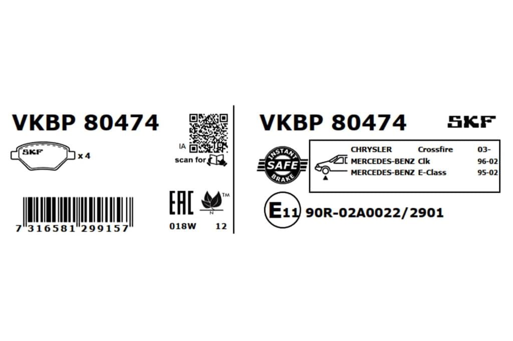 Jogo de 4 pastilhas de travão SKF ref. VKBP 80474